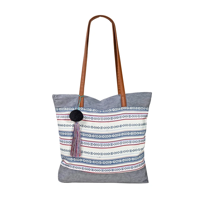 New Designer Woman Fashion Cotton Tote Bag with Tassels