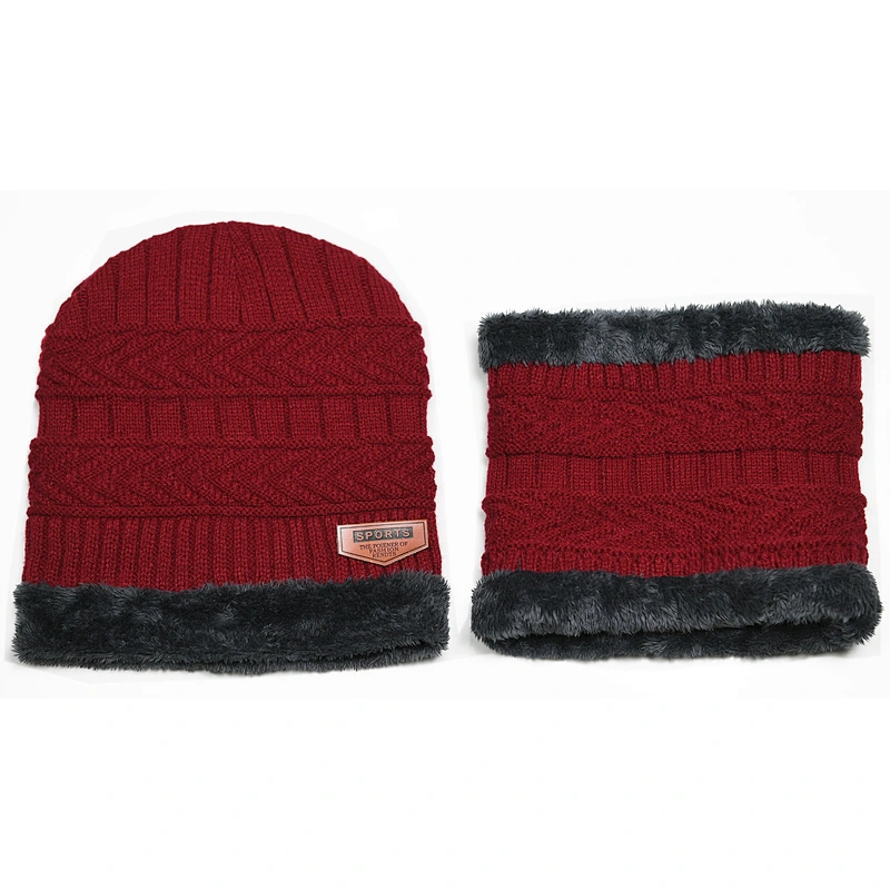 Ladies winter acrylic cabel knitted beanie hat and snood set
