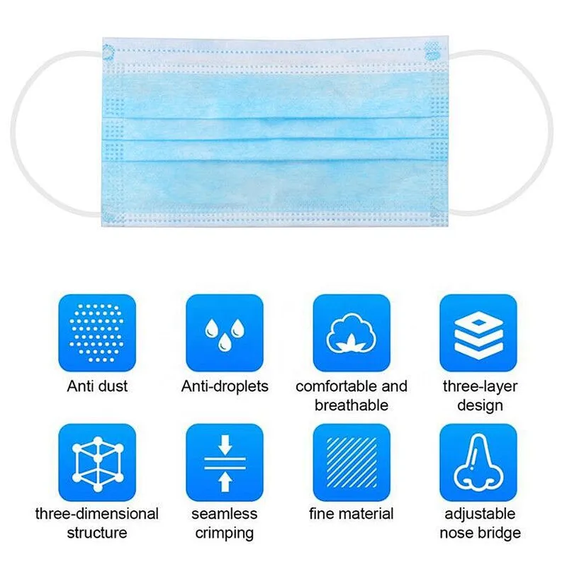Factory Wholesale Small MOQ Non Woven Disposable 3ply Face Mask