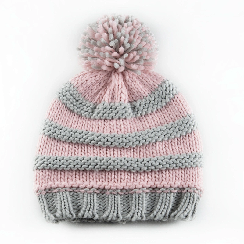 2020 Winter acrylic stripe knitted polar fleece lining beanie hat