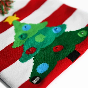 Winter Acrylic Pompom Deer Christmas Holiday Beanies With LED Lights