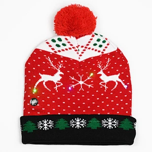 Hot Sale Knit Christmas Custom Winter Jacquard Party Beanie With Led Lights