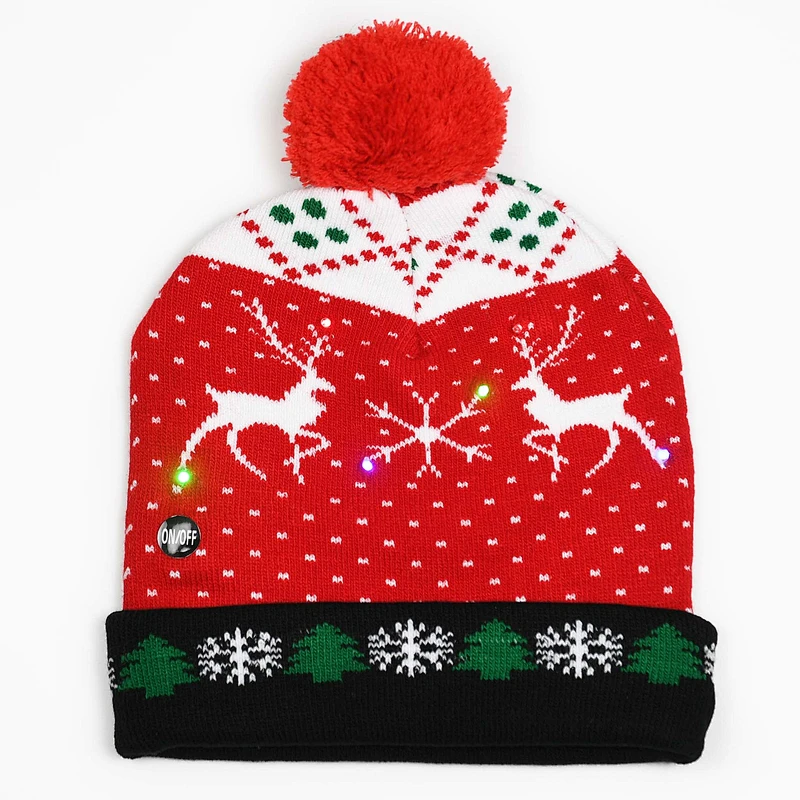 Hot Sale Knit Christmas Custom Winter Jacquard Party Beanie With Led Lights