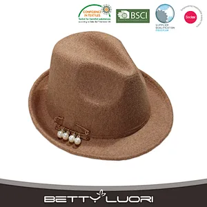 Wholesale Fake Wool Felt Brooch pearl Fedora Hats For Women