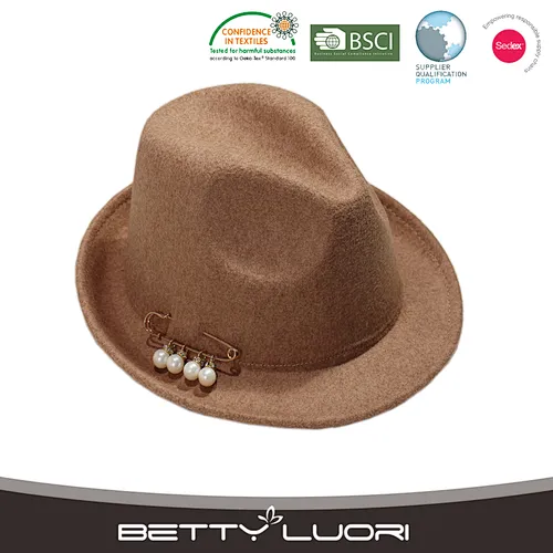 Wholesale Fake Wool Felt Brooch pearl Fedora Hats For Women
