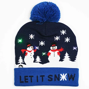 Fashion Custom Christmas Winter Beanie LED Knitted Hat With Lights