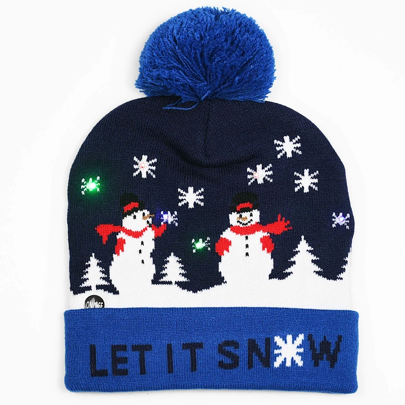Fashion Custom Christmas Winter Beanie LED Knitted Hat With Lights