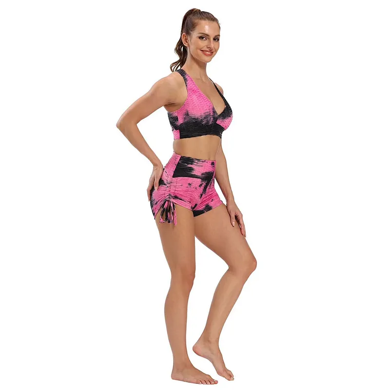 Women's Workout Yoga Shorts, High Waisted Tie Dye Scrunch Booty Shorts Ruched Butt Lift Athletic Running Shorts