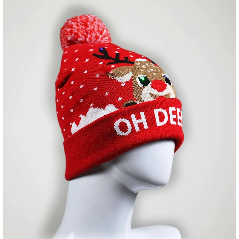 Wholesale Led Lighted Christmas Knit Beanie hat With Pom