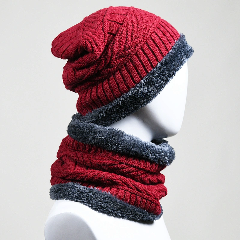 Ladies winter acrylic cabel knitted beanie hat and snood set