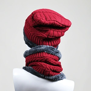 Ladies winter acrylic cabel knitted beanie hat and snood set