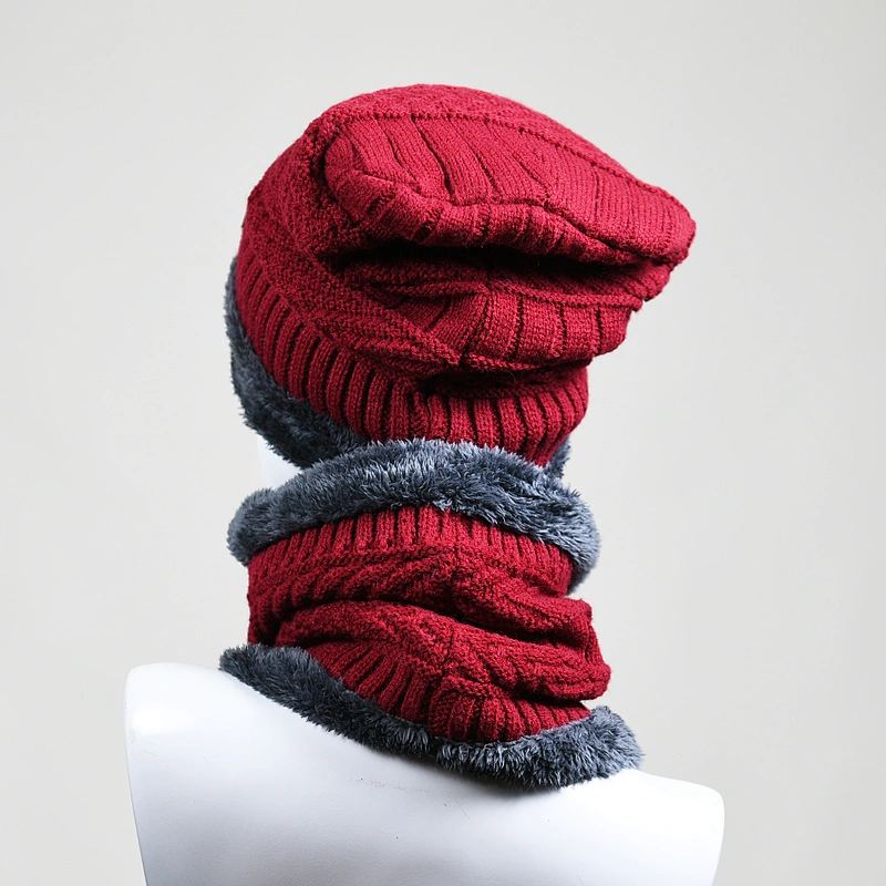 Ladies winter acrylic cabel knitted beanie hat and snood set