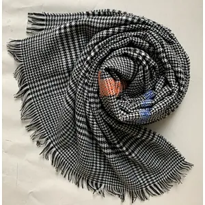 Black and white w bright stripes winter width fashon women acrylic woven scarf