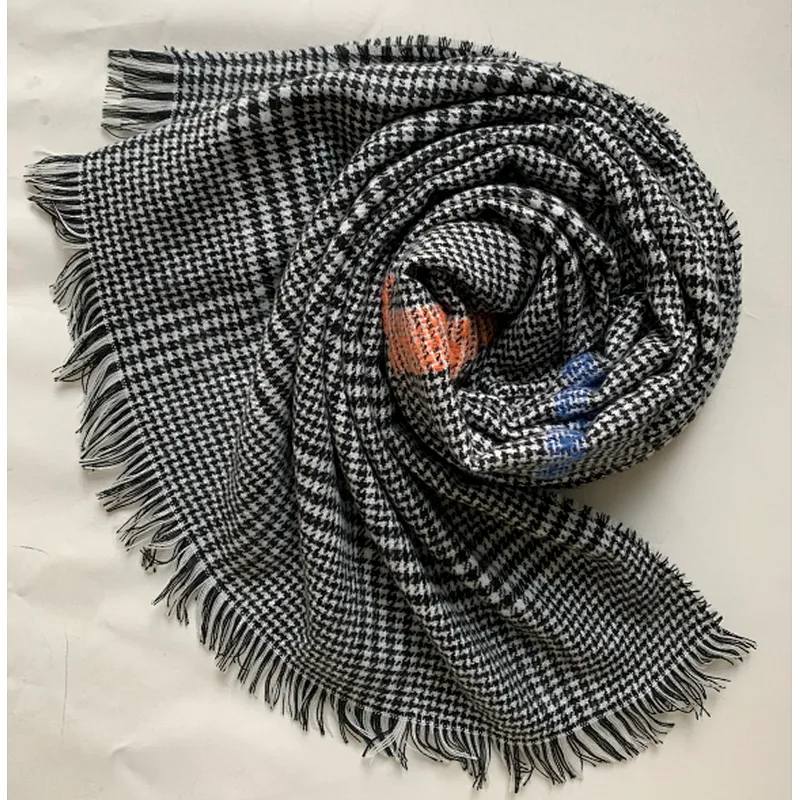 Black and white w bright stripes winter width fashon women acrylic woven scarf