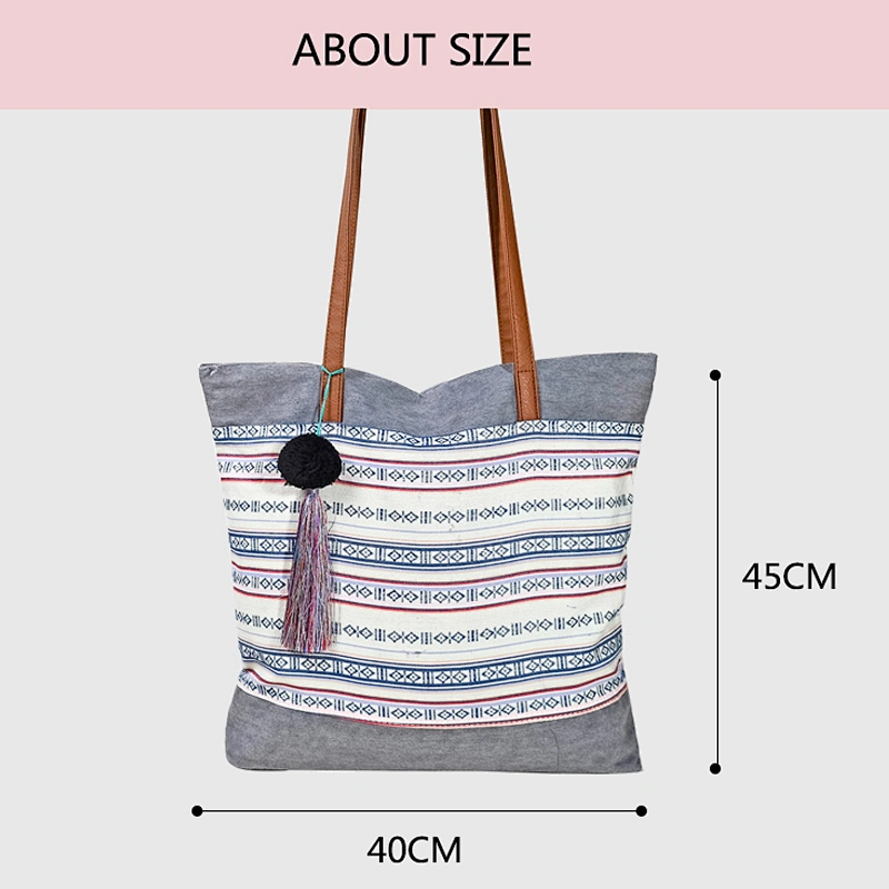 New Designer Woman Fashion Cotton Tote Bag with Tassels