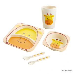 Custom Logo Accepted Bamboo Kid Dinnerware Plate Sets