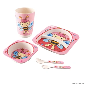 Custom Logo Accepted Bamboo Kid Dinnerware Plate Sets