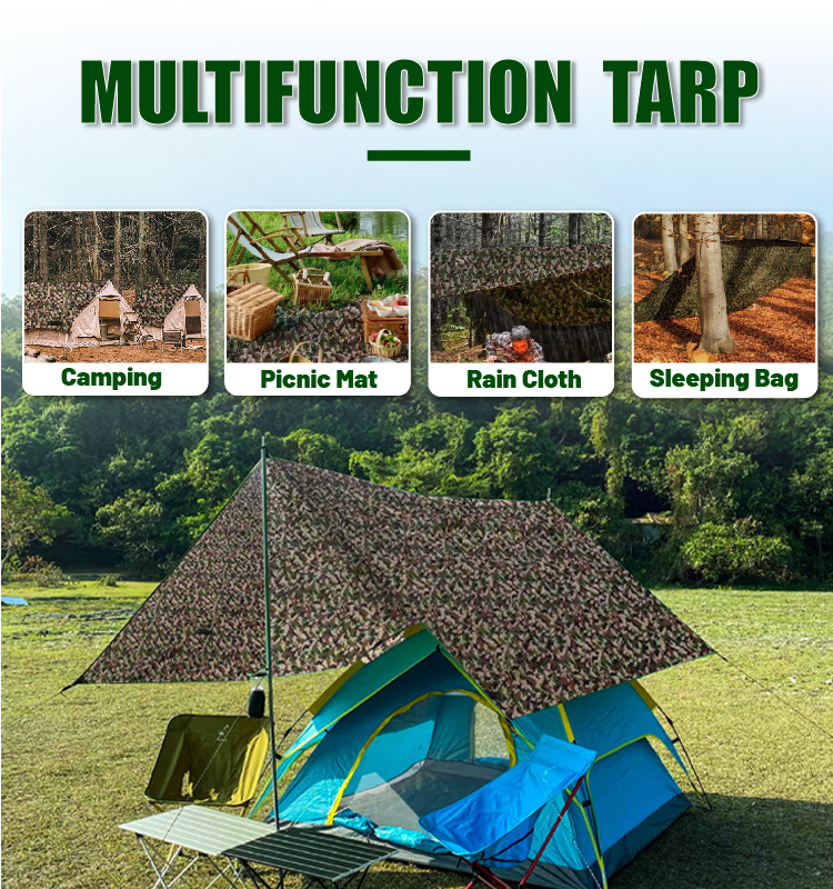 3-in-1 Camouflage Rain Poncho application