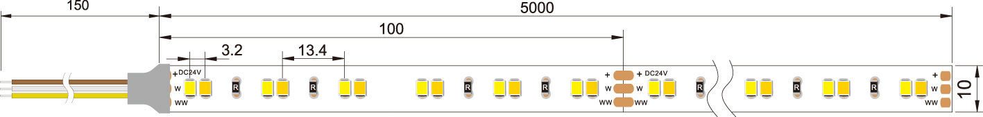 Dimensiones de la tira de LED ajustable 2835 120LED/M CCT