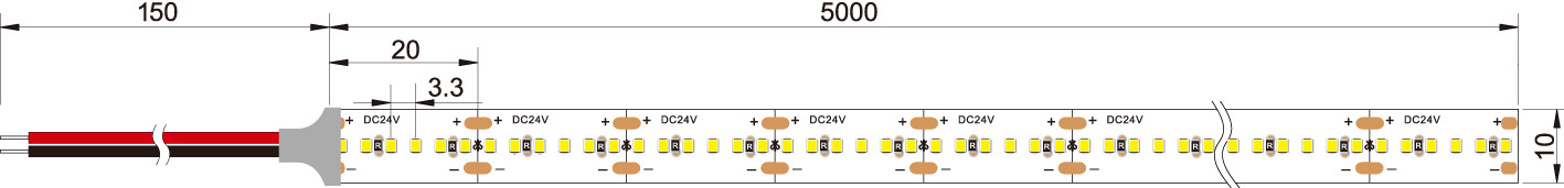 2216 300灯/米 LED灯带的尺寸图