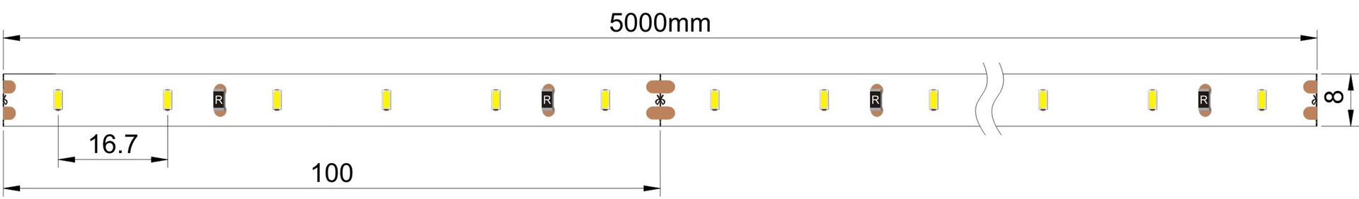 3014 60灯/米 LED灯带的尺寸图