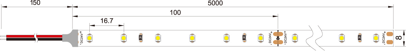 Dimension of 3528 60LED/M led strip