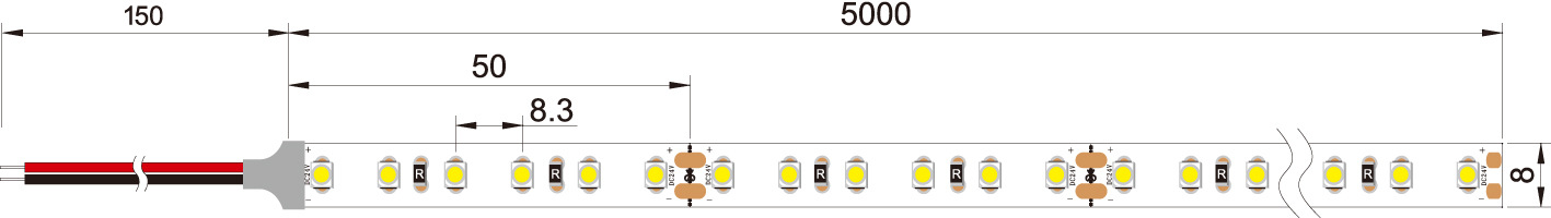Dimension of 3528 120LED/M led strip