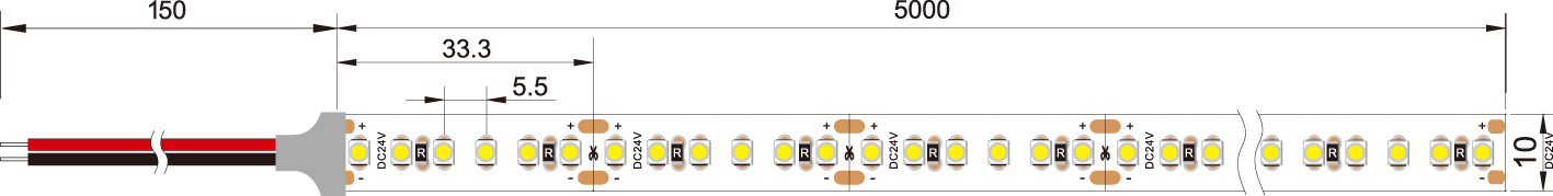 Dimension of 3528 180LED/M led strip