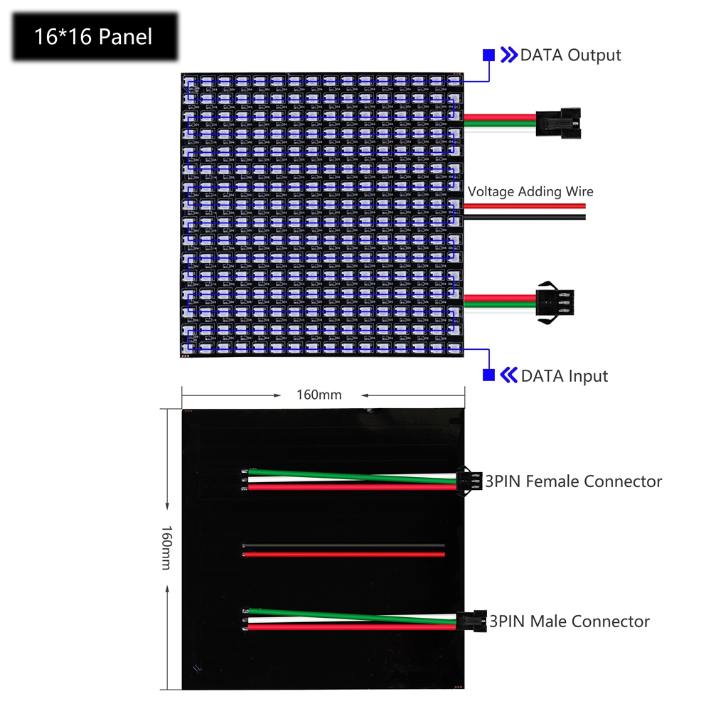 8x32 16x16 8x8 ws2812 pixel led matrix dimension and circuit