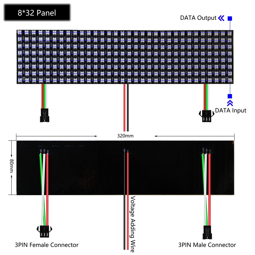 8*32 ws2812 pixel led matrix dimension and circuit