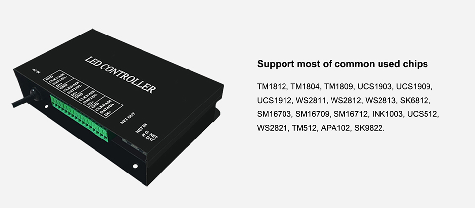 feature of H802RA 4 ports LED controller Support Art-Net protocol for MADRIX