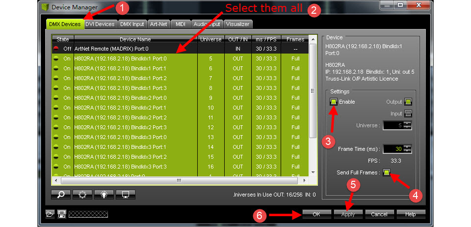 MADRIX Configurations of H802RA 4 ports LED controller