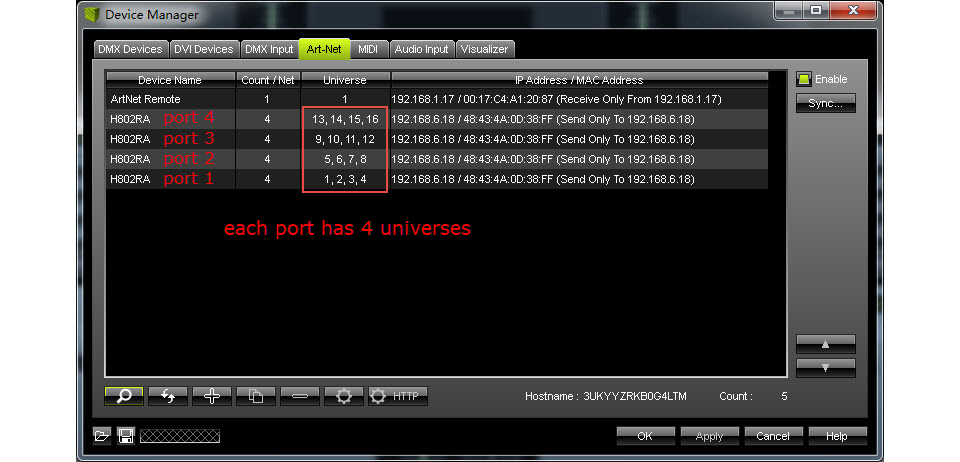 MADRIX Configurations of H802RA 4 ports LED controller