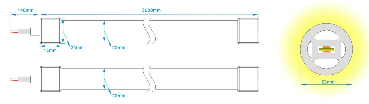 dimension of round led neon flex 360