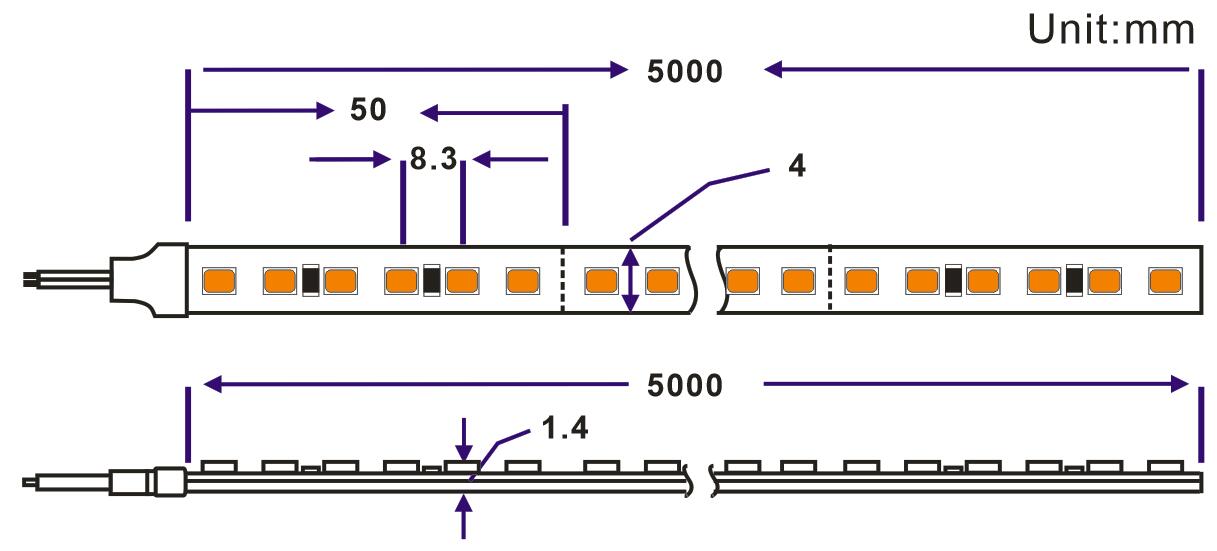 Dimensión de 4mm 2835 120LED/M tira led