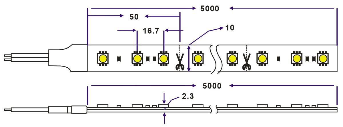 Dimension of 5050 60LED/M led strip