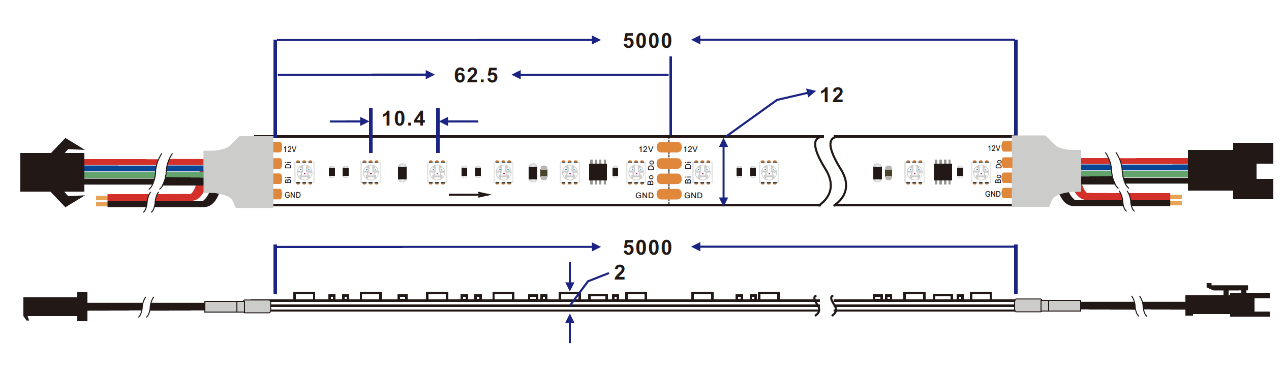 dimension of 2835 ws2818 rgb led strip light