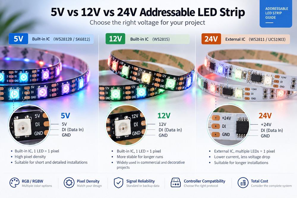 5V vs 12V vs 24V addressable led strip