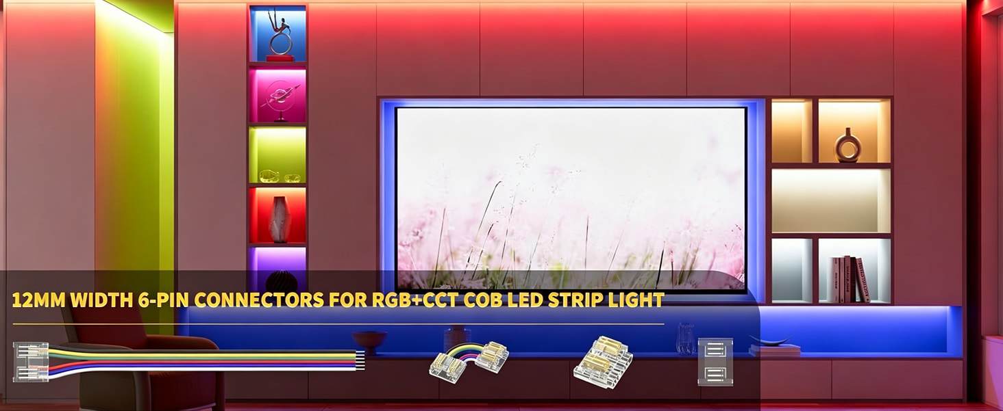 application of 6pin 12mm RGB CCT COB LED Strip Connector