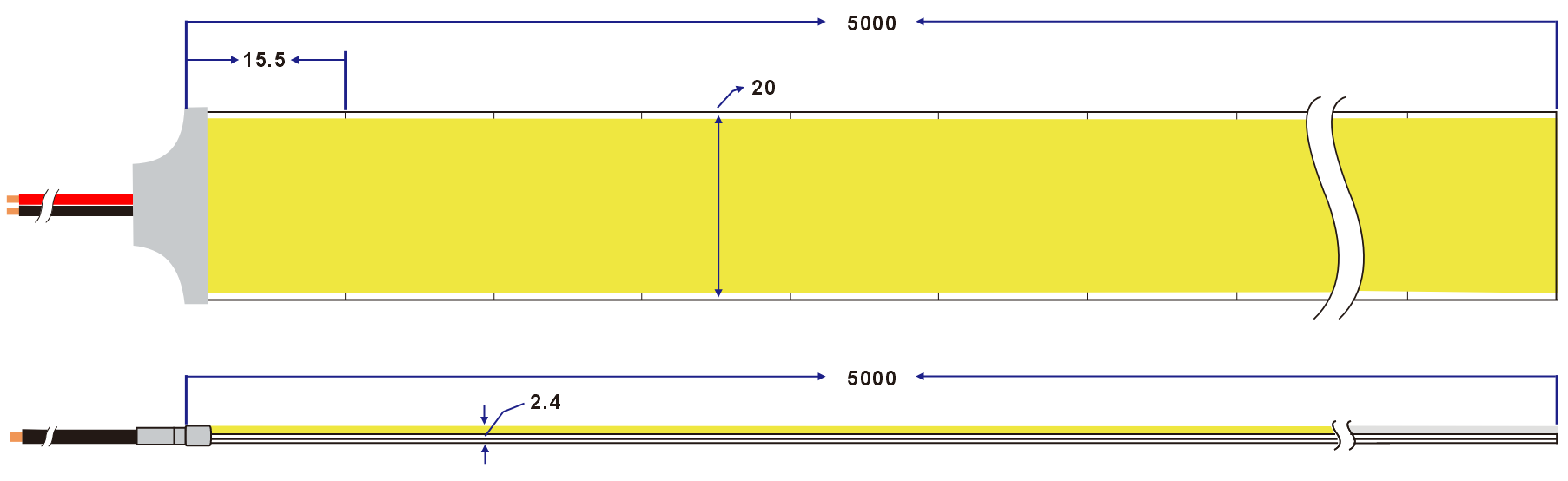 dimension of 20mm 3072Chips/M White COB led strip