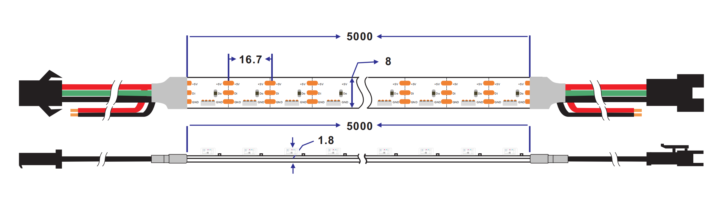 dimension of sk6812 led strip sideview