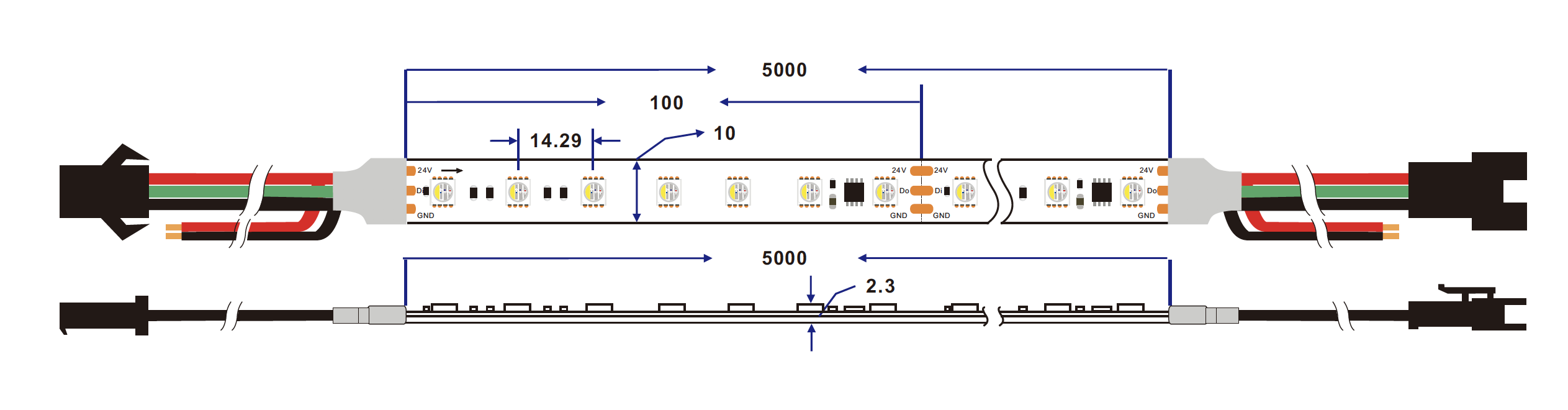 ws2814A/TM1814/SM16704 rgbw led pixel strip dimension