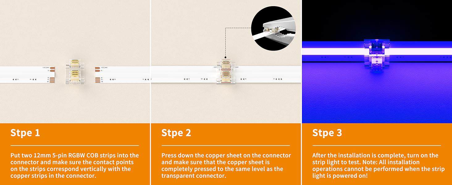 How to install 5pin 12mm RGBW COB LED Strip Connector