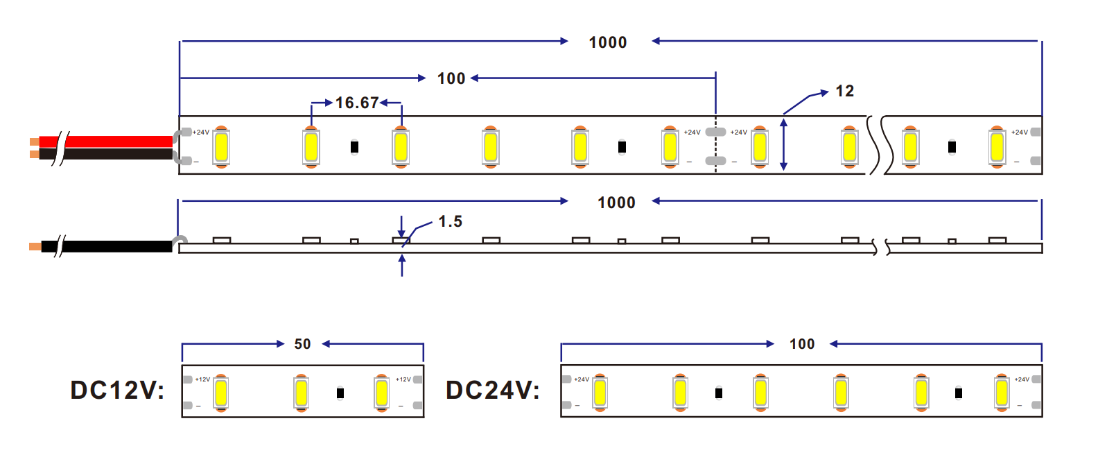 Dimension of 5630 60LED/M led rigid strip