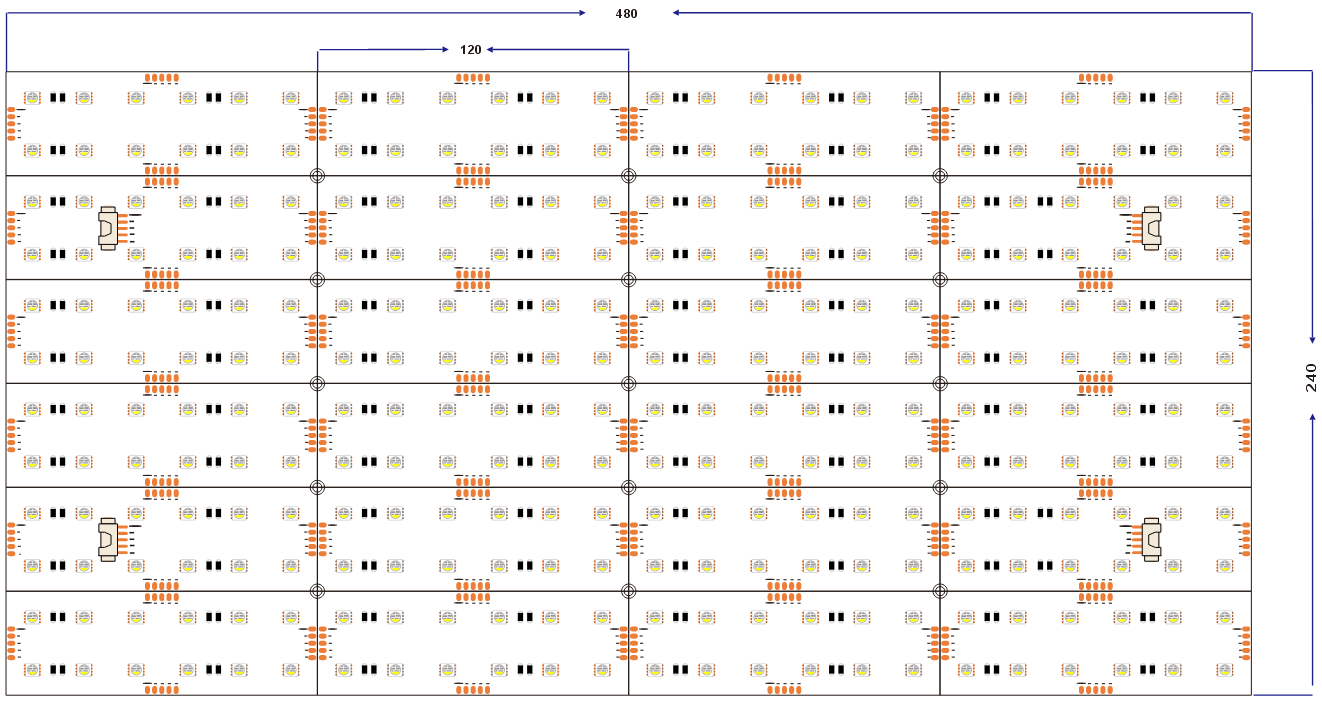 288灯 12灯/剪 24V RGBW LED 柔性全面板尺寸图