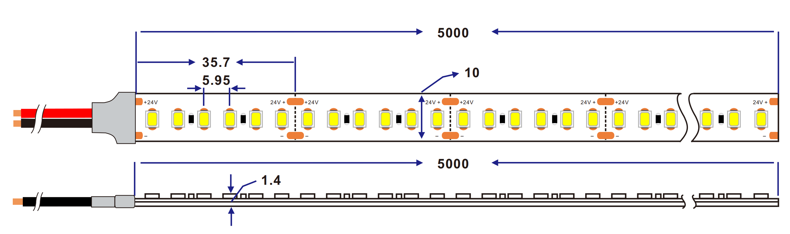 Dimension of 2835 168LED/M led strip