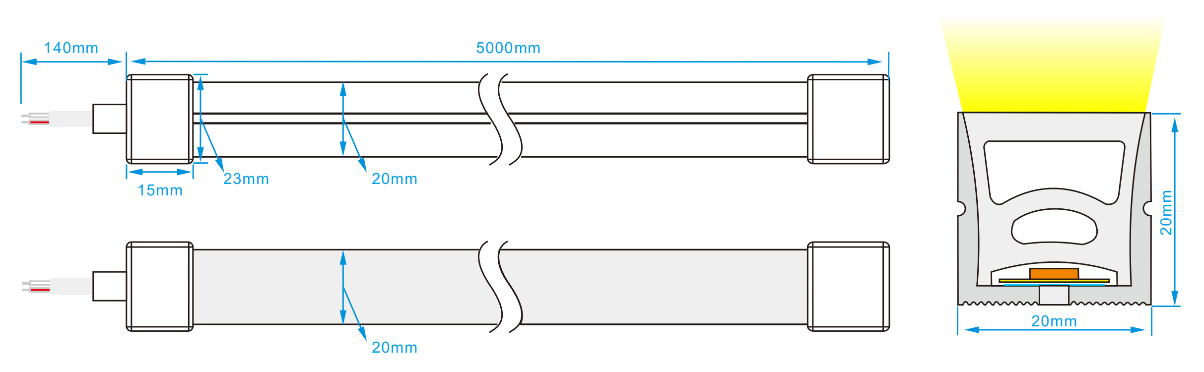 Dimensión de la luz de neón LED 2020 con curva superior