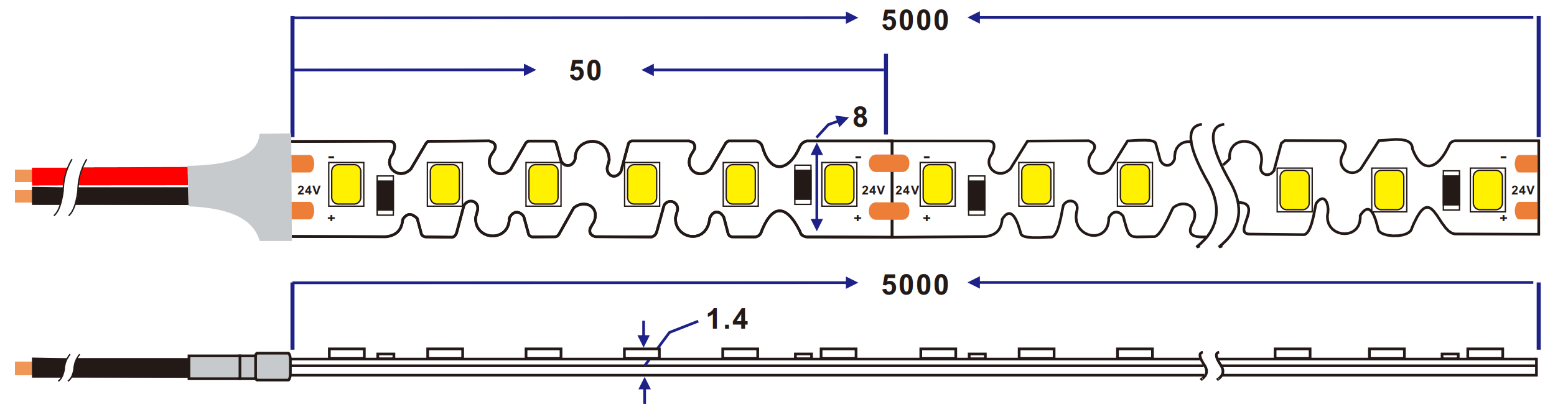 dimension of 2835 120led/m s shape led strip