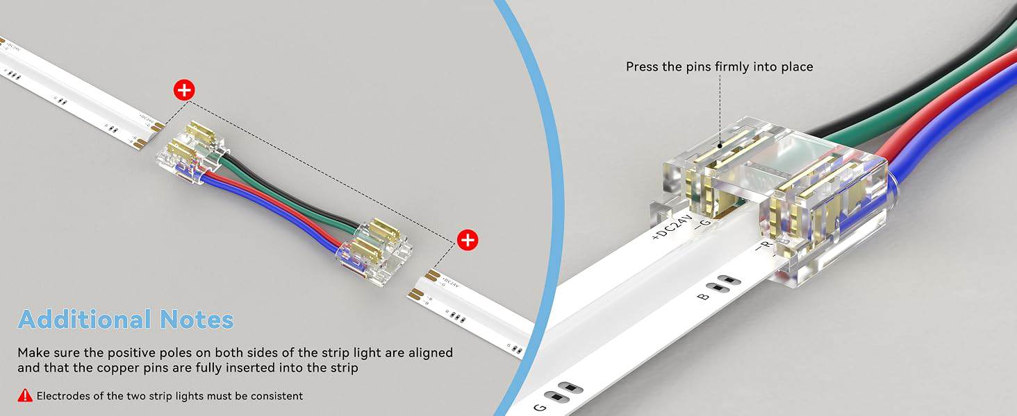 notes of 4pin 10mm RGB COB LED Strip Connector installation