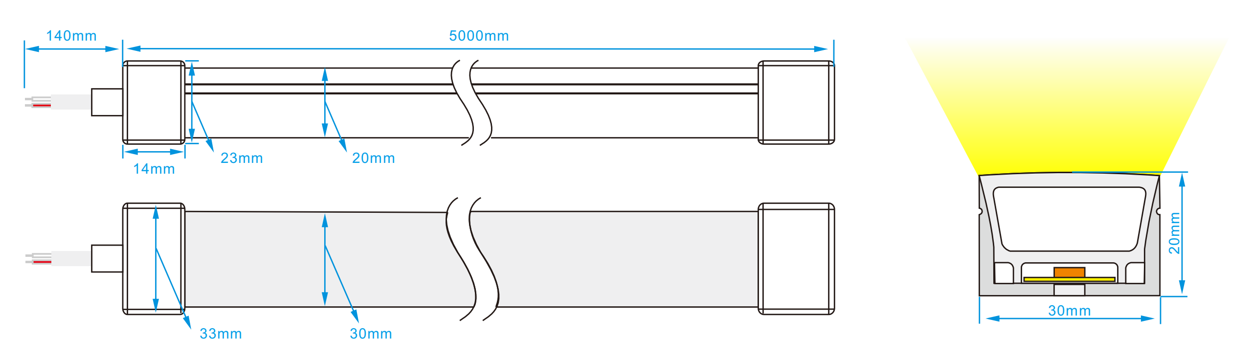 Dimension of top bend 3020 led neon light